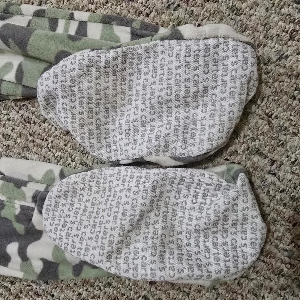 Carter's Camo Fleece Footed Pajamas Boys 12 Green Grey Camouflage Sleeper